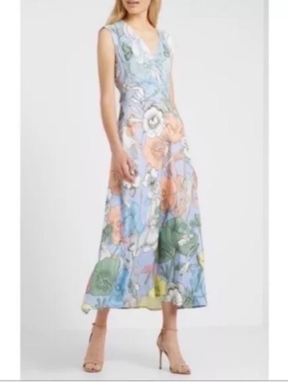 JCrew Pastel Floral V-Neck Midi Dress